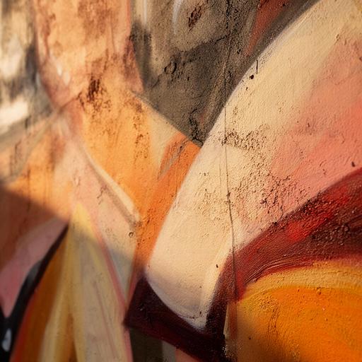 Detalle de una pieza de arte urbano con colores cálidos en una pared de El Médano