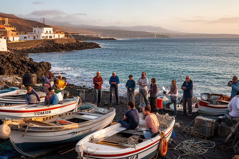 Comunidad marinera de Granadilla junto a barcas en la costa del sur de Tenerife
