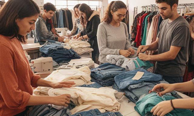 Jóvenes clasificando prendas en una cooperativa de reciclaje textil de Granadilla de Abona