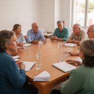 Reunión de vecinos en Los Abrigos alrededor de una mesa para tratar un acuerdo de convivencia