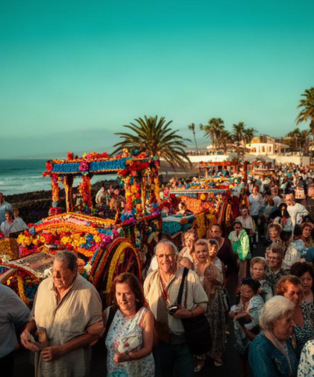 Romería comunitaria con vecinos y carros decorados en El Médano