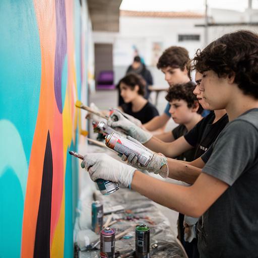 Jóvenes aprendiendo técnicas de graffiti durante un taller comunitario en el sur de Tenerife